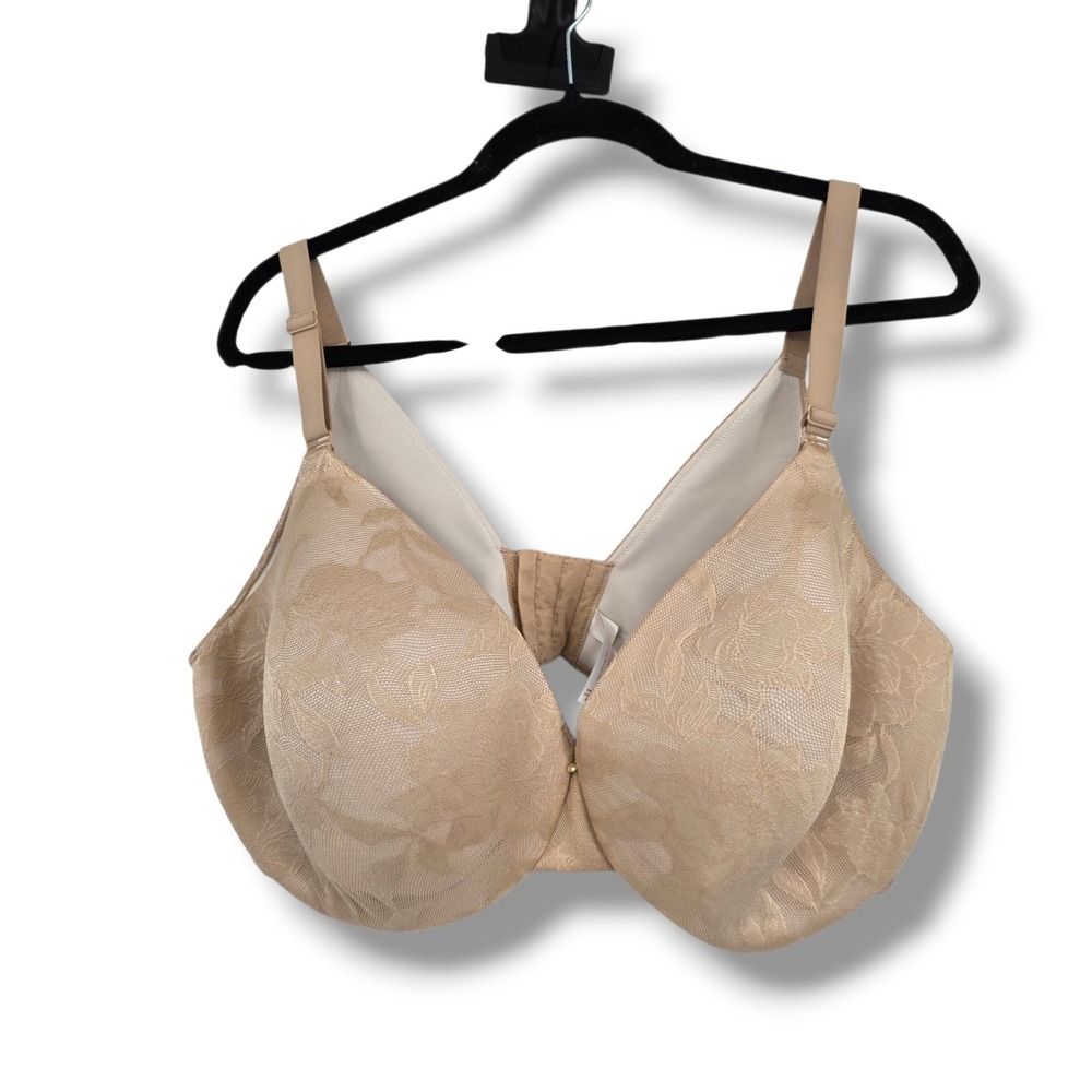 Cacique Beige Floral Lace Lightly Lined Full Coverage Underwire Bra 44F Plus